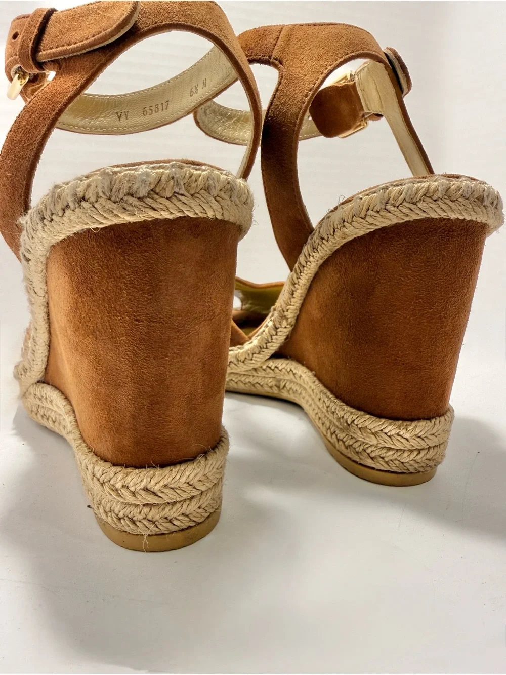 Stuart Weitzman Cognac Suede Espadrille Wedge Sandals Women’s Size 6.5